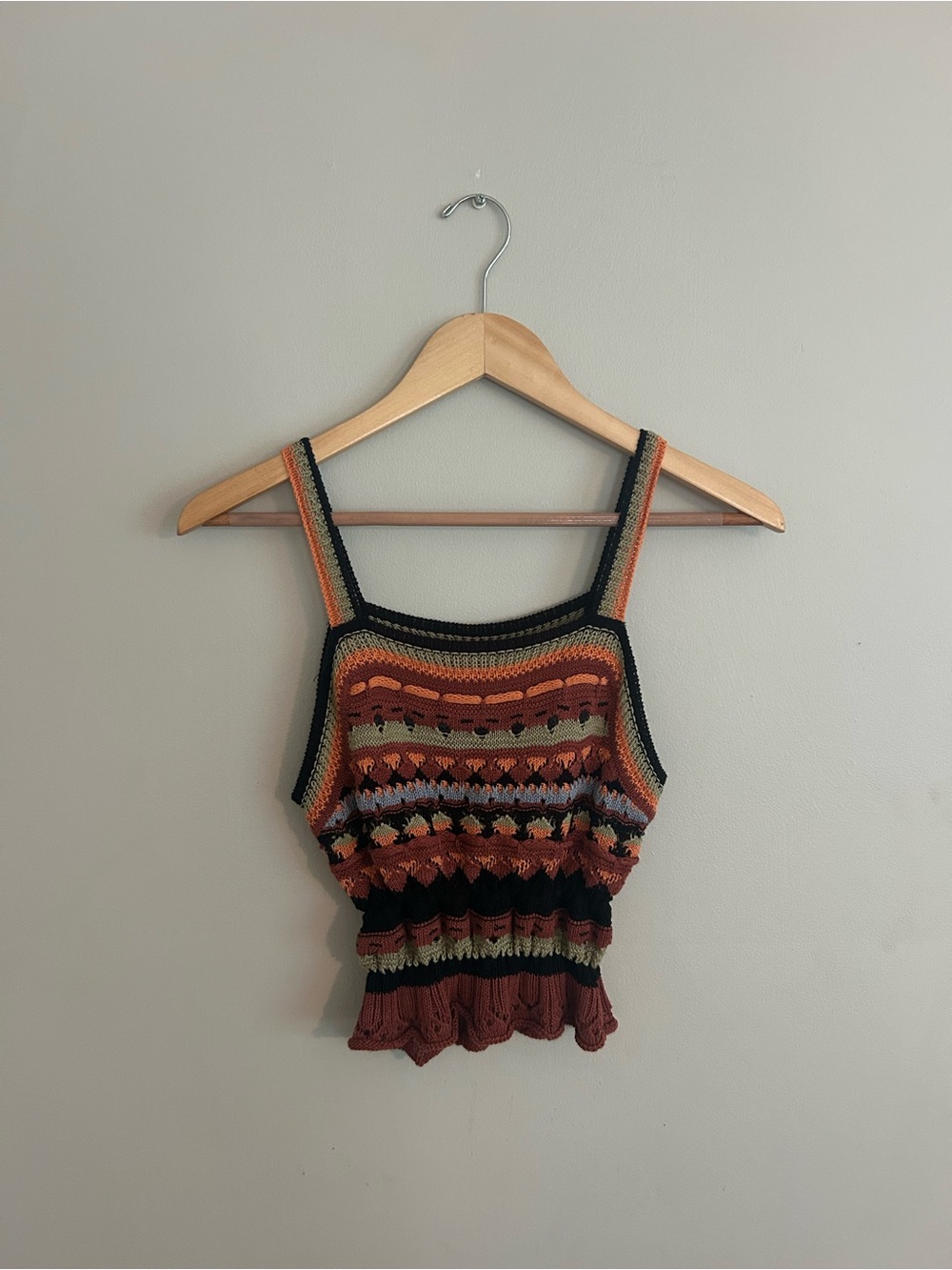 Cider Multicolor Crochet Tank Top - Rust, Olive & Black